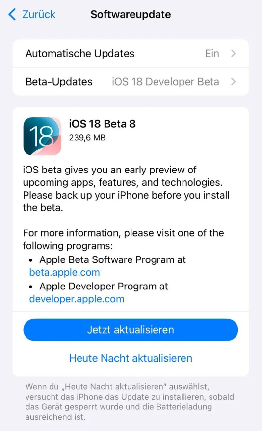 竹山苹果手机维修分享苹果 iOS / iPadOS 18 开发者预览版 Beta 8 发布 